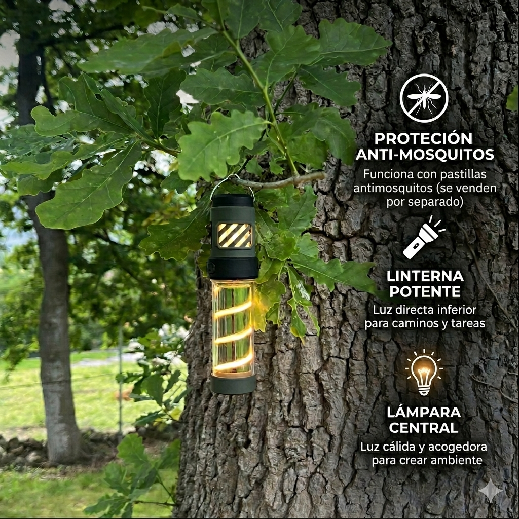 LumiGuard™ 3 en 1: Linterna de exterior con Trípode y Anti-Mosquitos